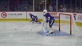 Toronto Maple Leafs rookie goalie Ian Scott warms up 9/8/18