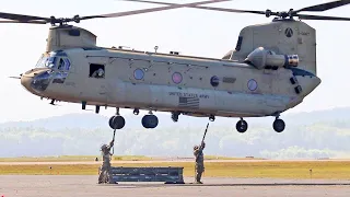 Boeing CH-47 Chinook Lifting the Load with Support from Soldiers, United States Army