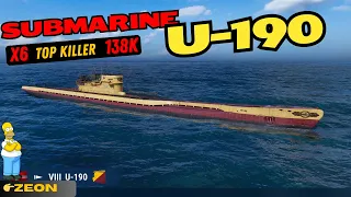 🇩🇪🏆U-190: the terror of the sea❌138k❌x6🔥 World of Warships!