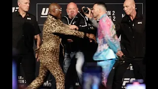 UFC 268: Kamaru Usman shoves Colby Covington during faceoff