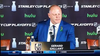 Reporter asks Gerard Gallant a question meant for Paul Maurice after losing game 1