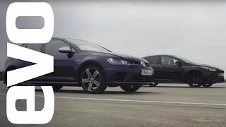 Ford Focus RS vs Volkswagen Golf R - which is fastest? | evo DRAG BATTLE