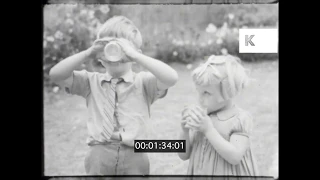 1930s, 1940s UK, Children on Playdate, Drinking Milk, Babysitting, 16mm