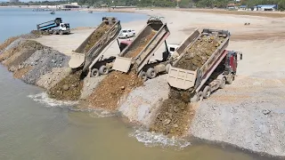 Great Job Komatsu Dozers Working To Filling up and Building Beautiful Beach,