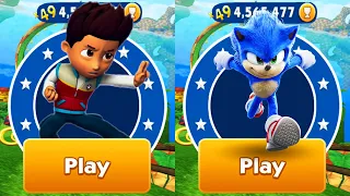 Sonic Dash vs PAW Patrol Ryder  - Movie Sonic vs All Bosses Zazz Eggman All 64 Characters Unlocked