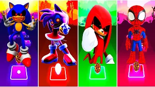 Sonic Exe vs Knuckles Exe vs Amy Rose Exe vs Spider Man || Tiles Hop EDM Rush