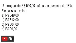 Exercício de Porcentagem - Quando o Valor Sofre um Aumento.