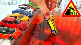 Cars Fall in Water | Diecast | Welly | Red Water | 4K | Jan and Toys