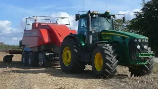 John Deere 8530 Baling w/ MF 2190 Baler & Baling Wagon | PURE Sound | Harvest 2018 | Danish Agri