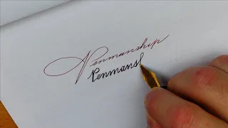 How to write “Penmanship” in three different handwriting styles: Spencerian, Cursive and Copperplate