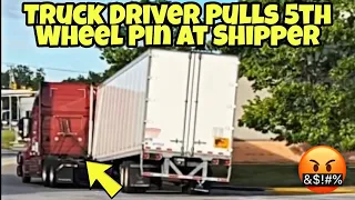 Driver Gets Pissed & Pulls Truck Drivers 5th Wheel Pin & He Drops His Trailer At Shipper