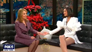 Sheynnis Palacios Miss Universo 2023 en su gira de medios iniciando en Fox New York.