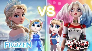 MY talking Angela 2 || frozen of Elsa 🌨️ Vs Harley Quinn ❤️💙 cosplay 💖✨🤩