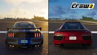 The Crew 2 | Ford Mustang Shelby GT500 2020 vs. AUDI R8 2016 Performance and Sound Comparison