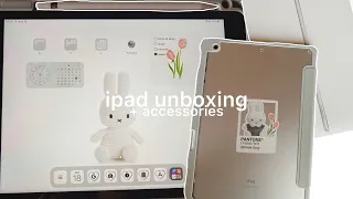 🌷ipad 9th gen 256g (silver) aesthetic unboxing + apple pencil + accessories // case, customization