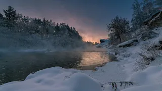 Установка катиски в ручье зимой.