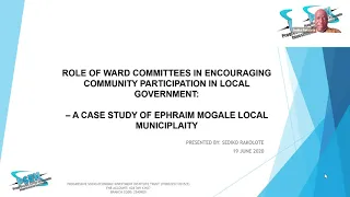 Sediko Rakolote: Role of ward committees in promoting community participation in local government .