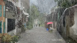 Super heavy rain and strong wind thunderstorms in my village || fell asleep to the sound of the rain