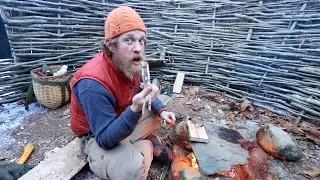 Make a Fireplace In the Winter Survival Shelter And Catch and Cook A Steak (87 days ep. 22)