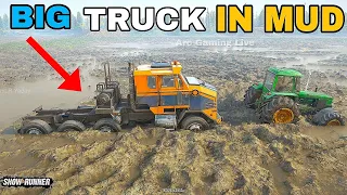 BIG TRUCK STUCK IN MUD - TRACTOR RESCUING TRUCK FROM MUD |  SNOWRUNNER HINDI | SNOWRUNNER GAMEPLAY