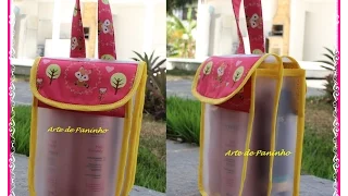 Como fazer uma bolsa porta shampoo com plástico  vinil, e acabamento com viés