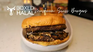 Mushroom Swiss Cheese Beef Burgers ft. Boxed Halal | Unboxing Boxed Halal