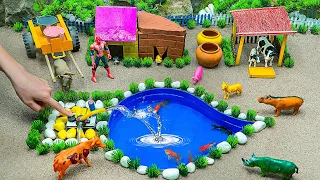 DIY how to make cow shed diorama with goldfish pool | mini water pump, Supply Water for Cattle Farm