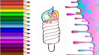 how to draw and color ice-cream easy step by step for kids and toddlers. #kidsdrawing #learncolors