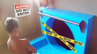 he snuck into a BANNED water slide..