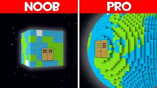 Minecraft Battle: EARTH PLANET HOUSE BUILD CHALLENGE - NOOB vs PRO vs HACKER vs GOD in Minecraft!