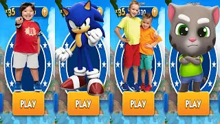 Talking Tom Gold Run vs Sonic Dash Tag with Ryan Vlad & Niki Run - All Characters Unlocked Gameplay