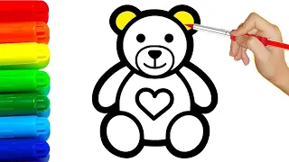 How to draw cute teddy bear for kids step by step | 子供用のかわいいテディベアを段階的に描く方法 | 아이들을 위한 귀여운 테디베어 그리는 법