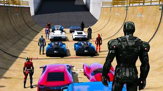 IronMan Super-Cars Spider ManSuperHeroes exciting competition GTAV! Человек Паук и Железный Чуловек!