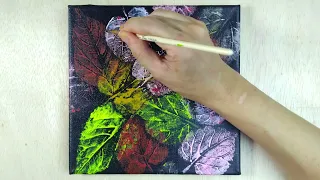 Simple Acrylic Painting With Leaf | Leaf Printing Technique #leafprint