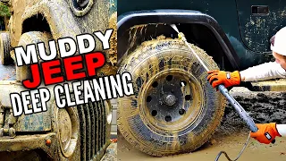 Deep Cleaning the MUDDIEST Jeep Ever! Car Detailing Pressure Washing Restoration