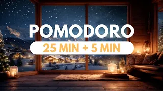 Pomodoro 25/5 piano music ✨ Cozy Cabin ❄️ Best pomodoro technique 3x25 min timer relaxing work music