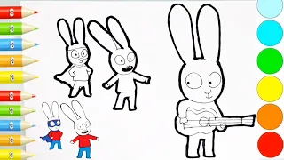Dessin et Coloriage Simon le lapin super-héros/ comment dessiner / draw and color for kids #TT146