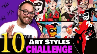 Drawing in 10 DIFFERENT STYLES..? | Art Style SWAP Challenge | HARLEY QUINN