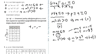 9. Sınıf Matematik Kazanım Kavrama Test 2 (Mantık) Çözümler