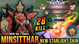 SAVAGE + 28 Kills! Crimson Lion Minsitthar New STARLIGHT Skin - Build Top 1 Global Minsitthar ~ MLBB