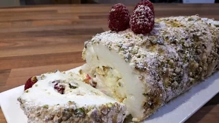 Pistachio Meringue Roulade With Raspberry