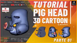 Tutorial ZBrush - PIG HEAD 3D CARTOON - PARTE 01 (BLOCAGEM)