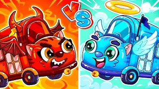 😈 Angel VS Demon School Bus 🚌School Bus Stories 🚌🚑+ More Nursery Rhymes by Cars & Play