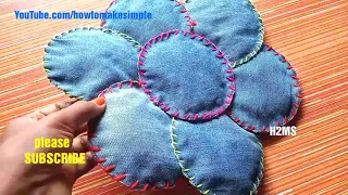 How to make simple Jeans mat/door mat/rug/tapete/areamat/place mat/Paydan/carpet | waste jeans diy