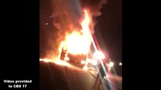 RAW VIDEO: Bus fire along I-95 in Wilson County