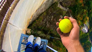 Can We CATCH a Tennis Ball While BUNGEE JUMPING?