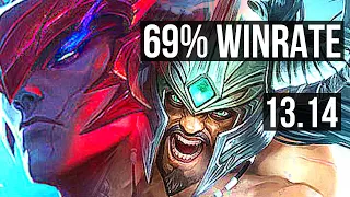 YONE vs TRYNDAMERE (TOP) | 11 solo kills, 69% winrate, Godlike | KR Master | 13.14