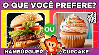 🔄 O QUE VOCÊ PREFERE? 🍔 HAMBÚRGUER OU 🧁 CUPCAKE? jogo das escolhas | Ed. Comidas #quiz #macaquiz