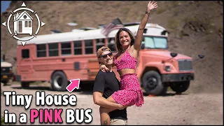 Cutest bus conversion ever? Pink (ish) skoolie tiny home