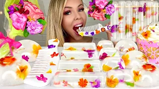 ASMR EDIBLE FLOWERS, RAINDROP CAKE, EDIBLE FLOWER BOUQUET MUKBANG 먹방 HUNNIBEE ASMR 꿀벌